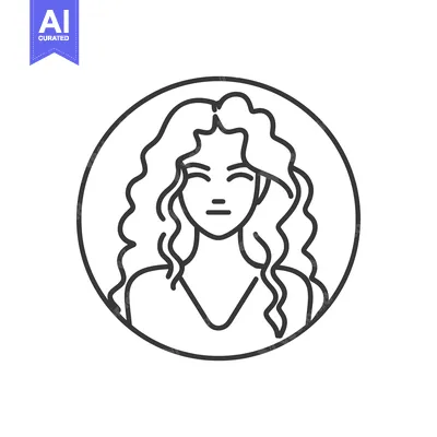Aset premium populer: Minimalist Woman Portrait in Circle, Curly Hair, Line Art