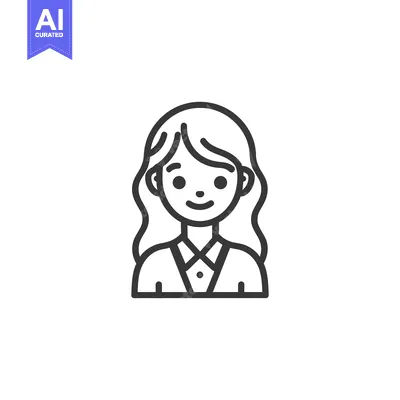 Aset desain premium: Minimalist Line Art: Smiling Woman with Bob and Collared Shirt