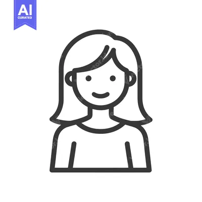 Aset desain premium: Minimalist Woman Icon with Bob Haircut and Smiling Expression