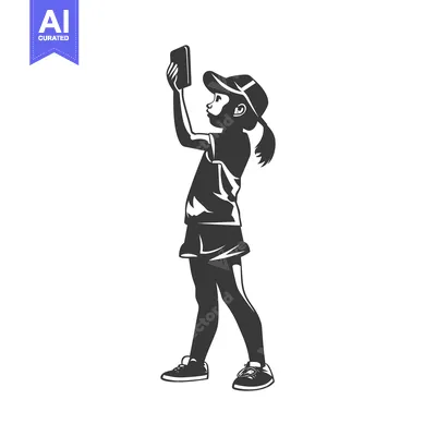 Premium design asset: Girl in a Cap Taking a Selfie with a Smartphone