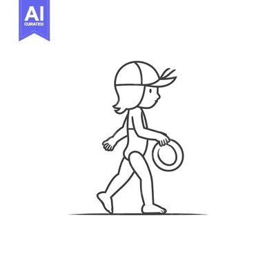 Aset desain premium: Girl in Swimsuit and Hat Walking with a Ring