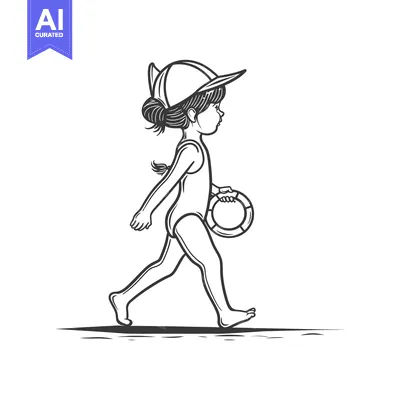Popular premium asset: Girl in Swimsuit Walking on Beach with Life Preserver