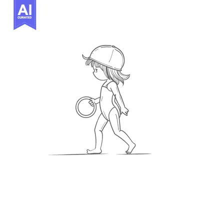 Aset premium populer: Girl in Swimsuit Walking with Ring Toy