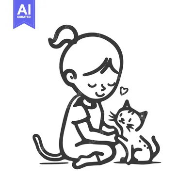 Popular premium asset: Girl Kneeling and Petting a Cat with a Heart Above Them