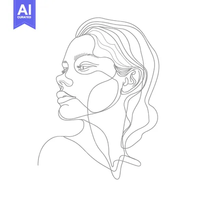 Premium design asset: A minimalist gray line drawing portraying a woman looking to the side