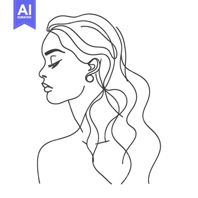 Aset desain premium: A beautiful woman is shown in an elegant line art portrait