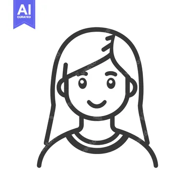 Aset desain premium: A simplified line drawing depicting a smiling young woman