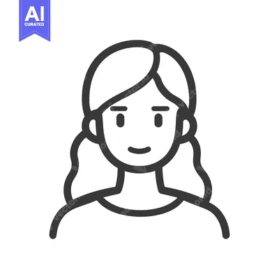 Aset desain premium: A simple linear illustration depicting a smiling woman with long hair