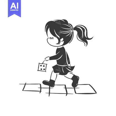 Girl Playing Hopscotch with a Dice in Hand