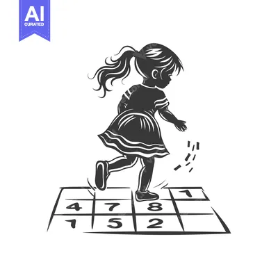 Aset desain premium: Girl Playing Hopscotch With Numbered Squares