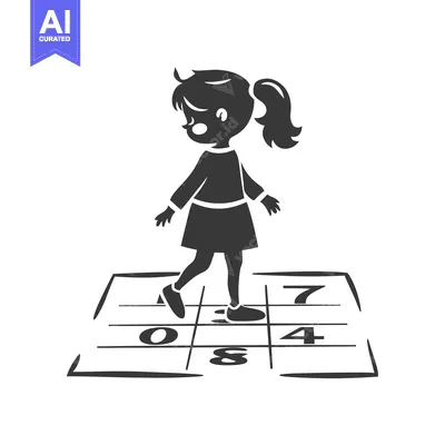 Aset premium populer: Girl Playing Hopscotch With Numbered Squares