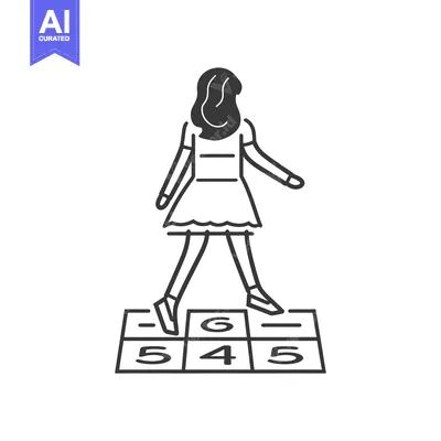 Premium design asset: Girl playing hopscotch with numbered squares