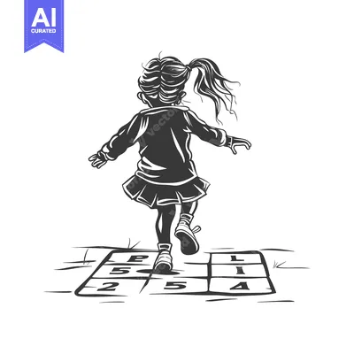 Girl Playing Hopscotch with Numbers and Letters