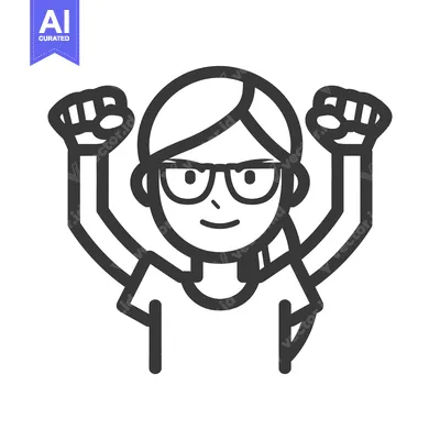 Aset premium populer: A simplified illustration of a girl with fists raised in the air