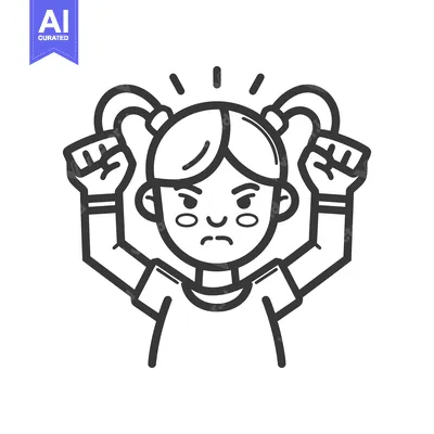 Aset desain premium: Angry child with pigtails clenching fists expressing frustration and r