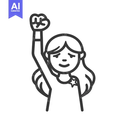 Aset premium populer: Illustration depicting a woman with raised fist celebrating triumph an