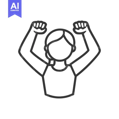 Aset desain premium: A simple line drawing of a woman with fists raised up