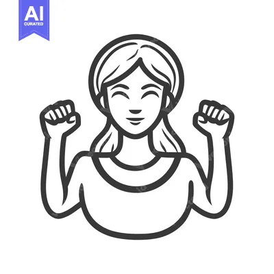 Aset premium populer: An illustrated female person with arms raised and fists clenched