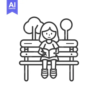 Aset premium populer: Girl Reading a Book on a Bench in a Park