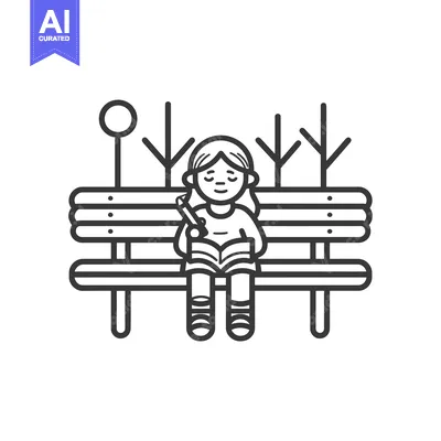 Aset premium populer: Girl Reading a Book on a Park Bench with Trees