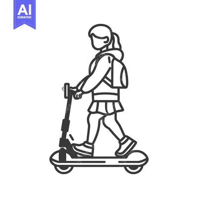 Aset premium populer: Girl Riding Electric Scooter with Backpack