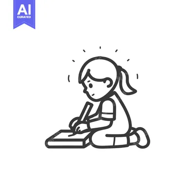 Aset premium populer: Girl Sitting and Writing in a Notebook with a Pencil