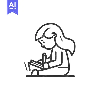 Aset premium populer: Girl Sitting and Writing with a Pencil on Paper
