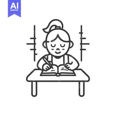 Aset premium populer: Girl Sitting at a Desk Writing in a Notebook