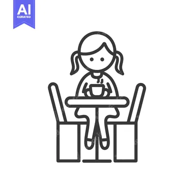 Aset premium populer: Girl Sitting at a Table with a Cup of Coffee