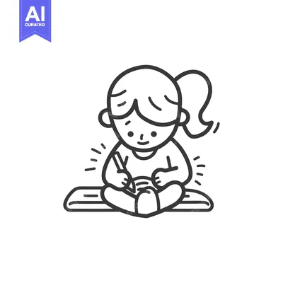 Aset premium populer: Girl Sitting Cross-legged and Writing in a Notebook