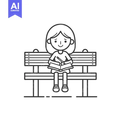 Aset desain premium: Girl Sitting on a Bench Reading a Book
