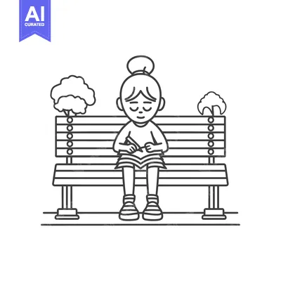 Girl Sitting on a Bench Reading a Book in a Park