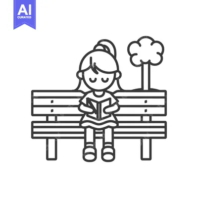 Aset premium populer: Girl Sitting on a Bench Reading a Book in a Park