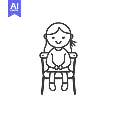 Aset desain premium: Girl Sitting on a Chair with a Smiling Expression