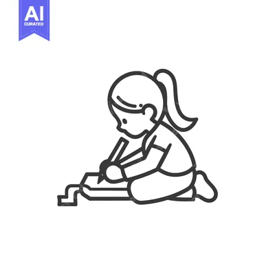 Aset desain premium: Girl sitting on the floor and writing on a piece of paper