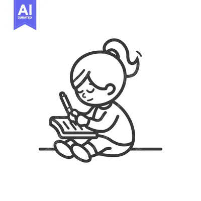 Premium design asset: Girl Sitting on the Floor Writing in a Notebook