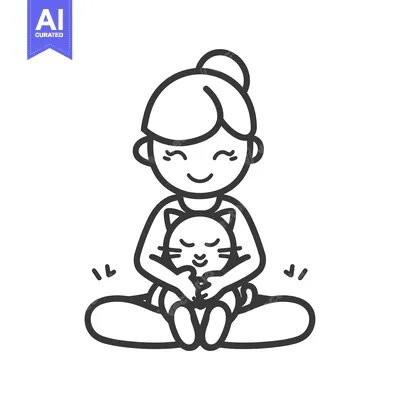 Aset desain premium: Girl Sitting with a Cat in her Lap