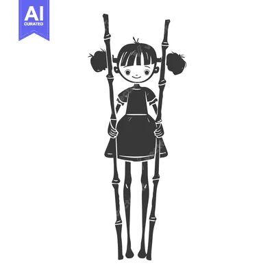 Girl Standing on Two Tall Sticks with a Happy Expression