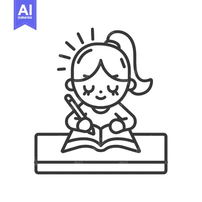 Premium design asset: Girl Student Studying with Pencil and Book
