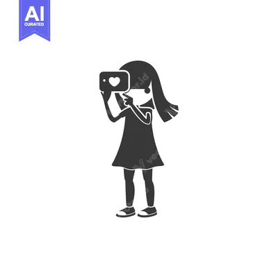 Aset premium populer: Girl Taking a Selfie with a Phone Featuring a Heart Icon