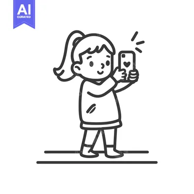 Aset desain premium: Girl Taking a Selfie with a Smartphone