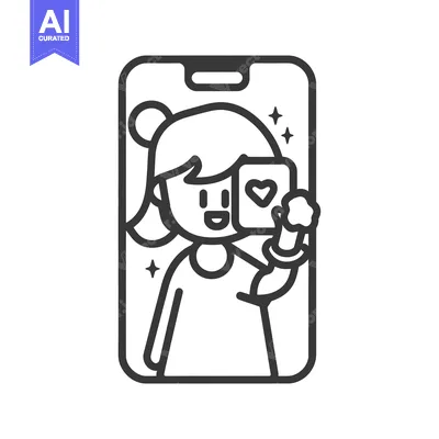 Aset premium populer: Girl taking a selfie with a smartphone and a heart card
