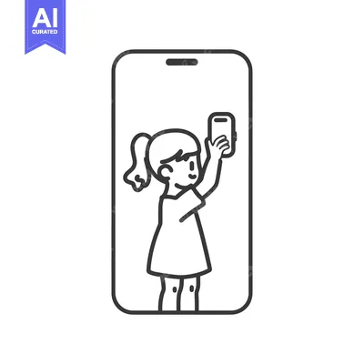 Aset desain premium: Girl Taking Selfie with Phone Inside a Phone