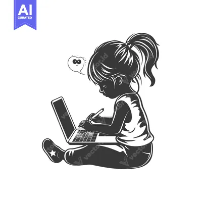 Premium design asset: Girl Using a Laptop with a Stylus