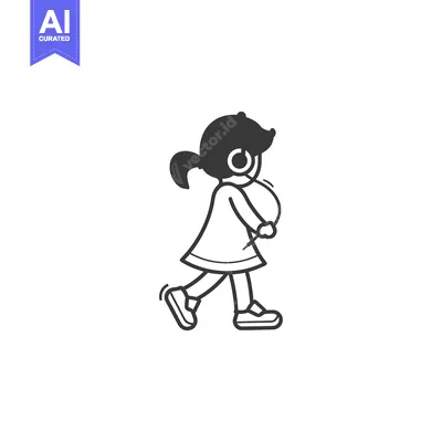 Aset premium populer: Girl Walking While Listening to Headphones