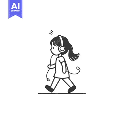 Aset desain premium: Girl Walking While Listening to Music Through Headphones