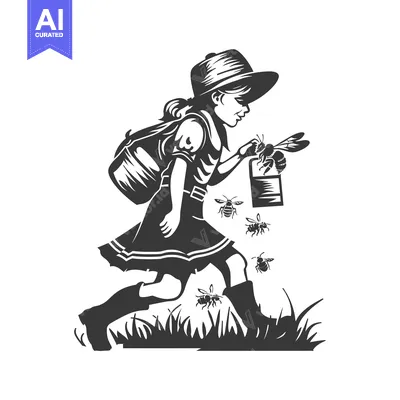 Popular premium asset: Girl with backpack and bees collecting honey