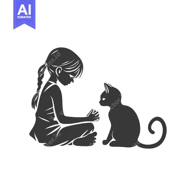 Aset premium populer: Girl with Braided Hair Looking at a Cat