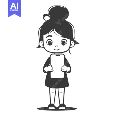 Aset premium populer: Girl with bun holding a smartphone in her hands