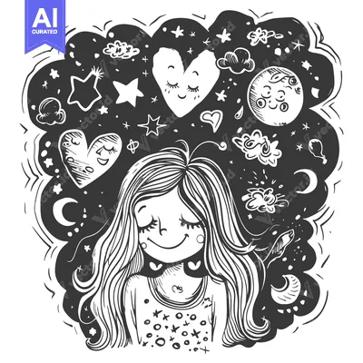 Aset premium populer: Girl with Long Hair Dreaming of Stars, Hearts, and the Moon